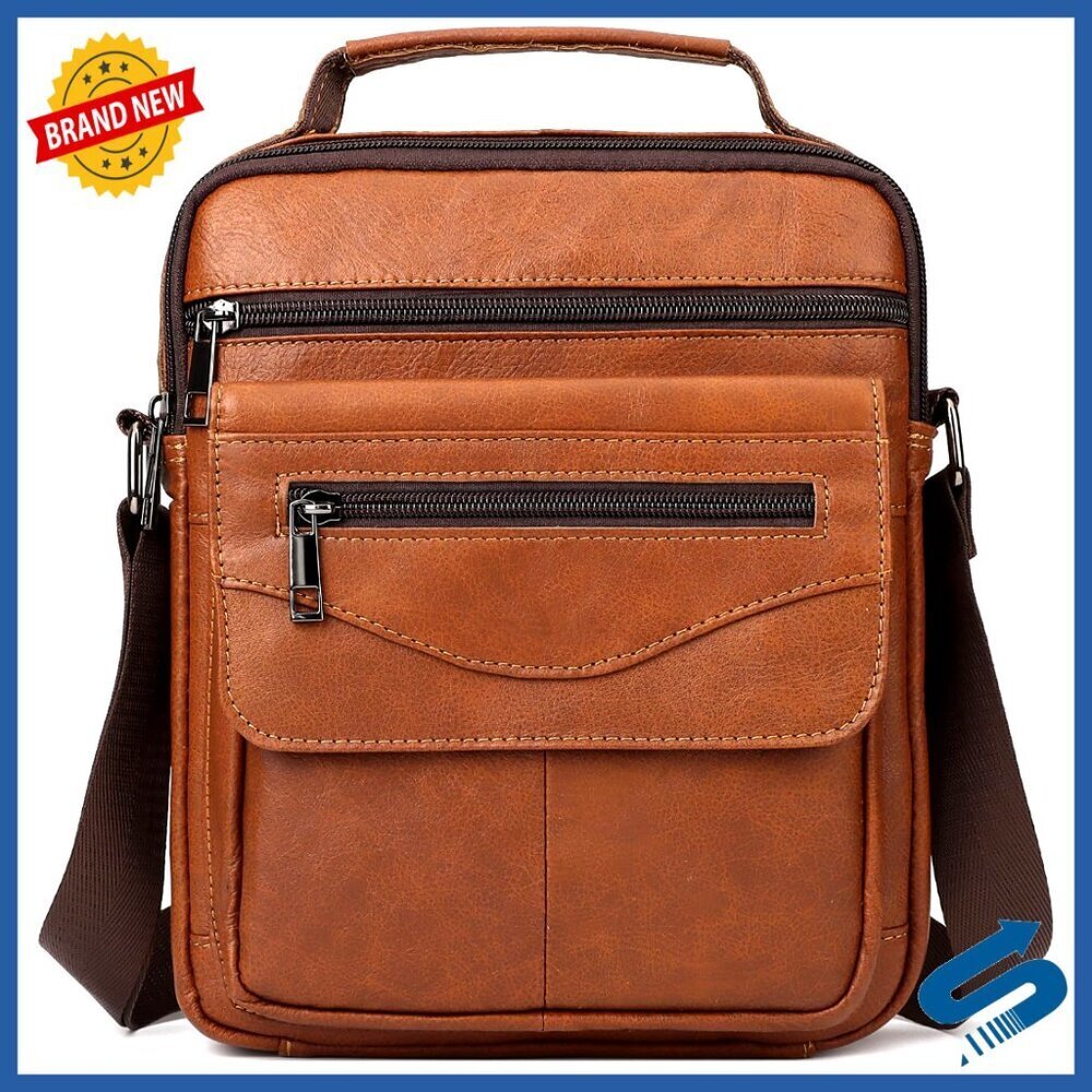 Genuine Leather Messenger Bag Crossbody Sling Minimalist Travel Work Business